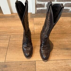 Vintage 70's Tony Lama Cowboy Boots Teju Lizard Women's Dark Brown Size 5